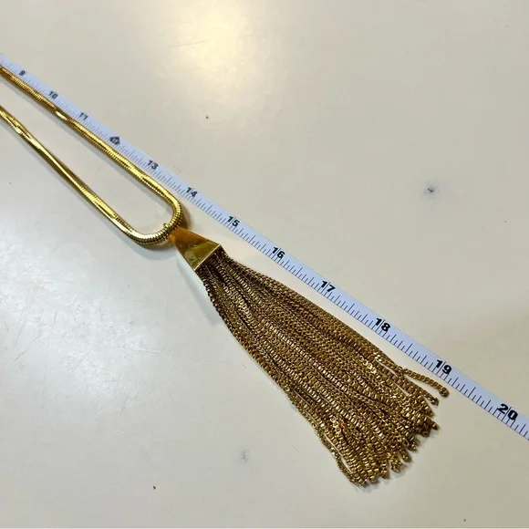 VINCE CAMUTO Gold Plated Statement Tassel Dangling Mesh Pendant Long Necklace - Picture 8 of 10